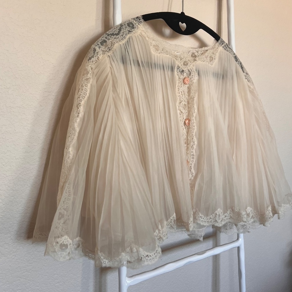 Vintage Christian Dior Lace Bed Jacket Sheer Peignoir Top Romantic Bridal 70s 80 - Picture 12 of 16